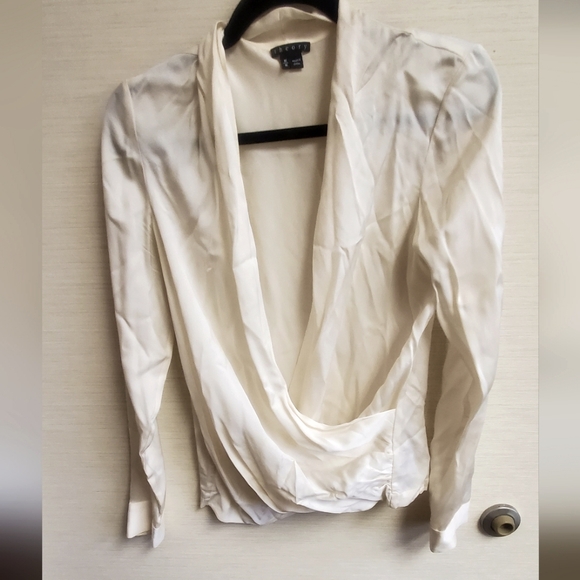Theory 100% silk cream faux wrap blouse - Picture 2 of 4